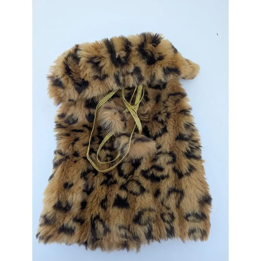 Jazzy Couture Leopard Faux Fur Dog Coat Small Sleeveless Tie Front Winter Jacket